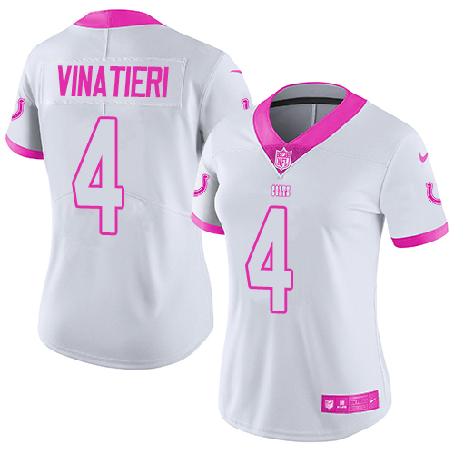 Women's Limited Adam Vinatieri Nike Jersey White/Pink - #4 Rush Fashion NFL Indianapolis Colts